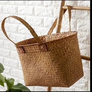 Large Rattan Tote Bag - Woven Storage with Sturdy Handles, Versatile Organizer